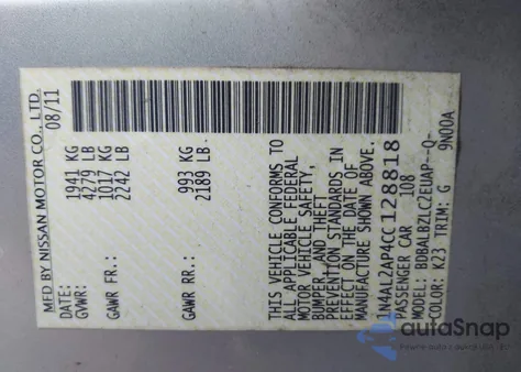 2012 Nissan Altima 2.5 S from USA, damaged, VIN 1N4AL2AP4CC128818